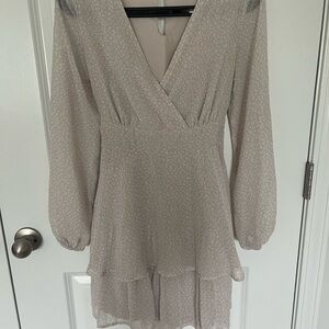 Japna Tan Fit and Flare Long Sleeve Dress for Wedding Guest